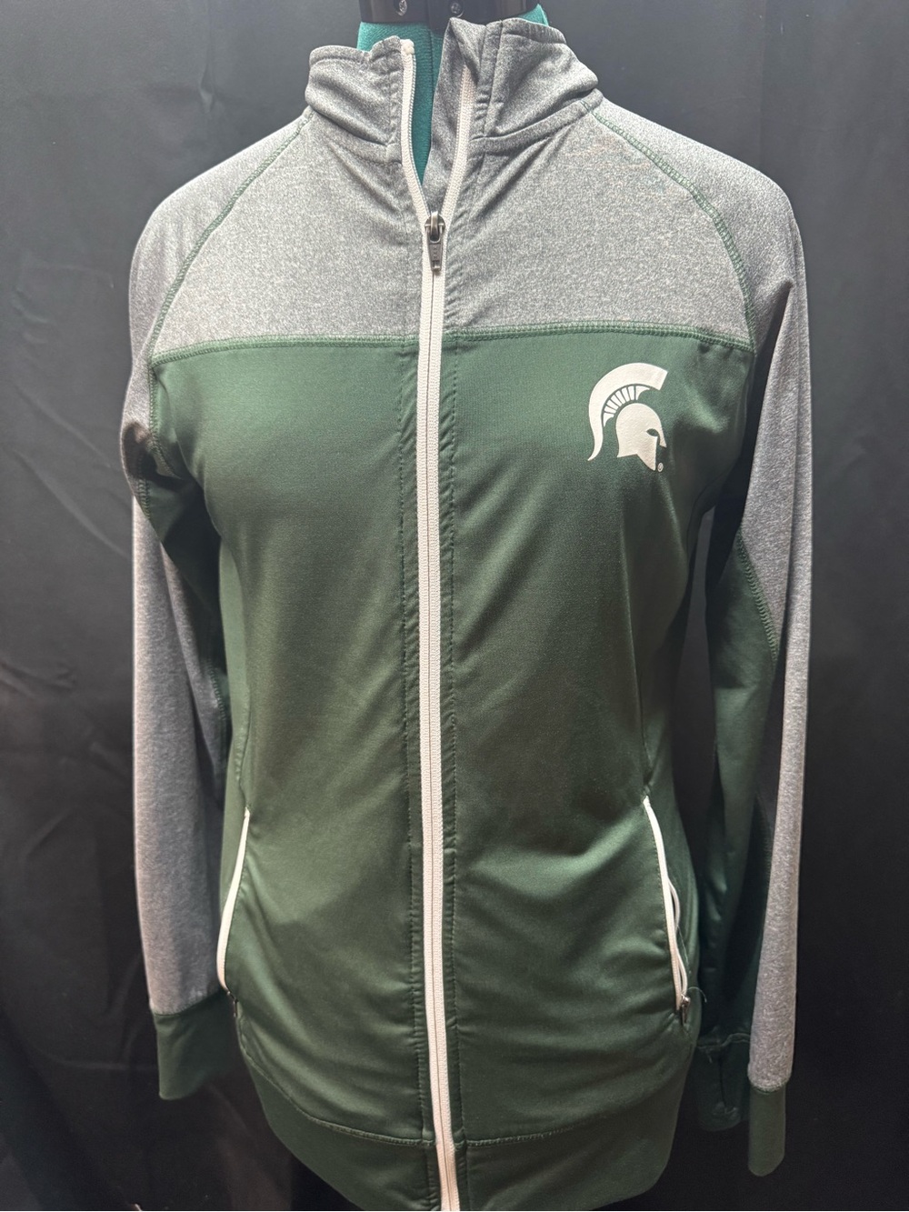 Knights Apparel Green and Gray Full-Zip Utility Jacket with Spartan Logo